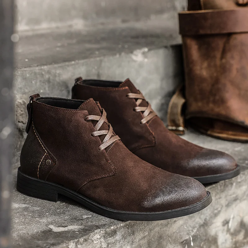 Men'S Shoes Zipper - Nova camurça de vaca botas de