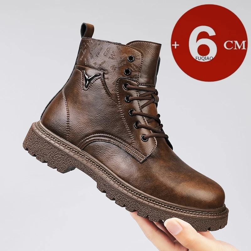 Men'S Shoes Zipper - 6cm altura invisível aumentando botas masculinas