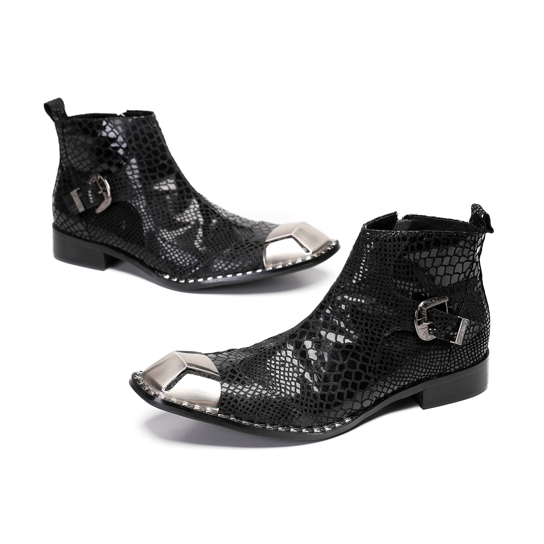 Men'S Shoes Zipper - Botas de Couro Preto Britânicas para