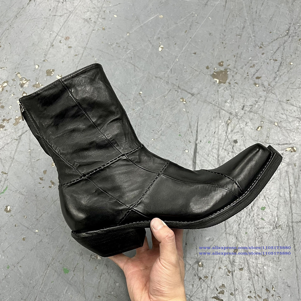 Botas masculinas de couro pret - Men'S Shoes Zipper avaliação e preço