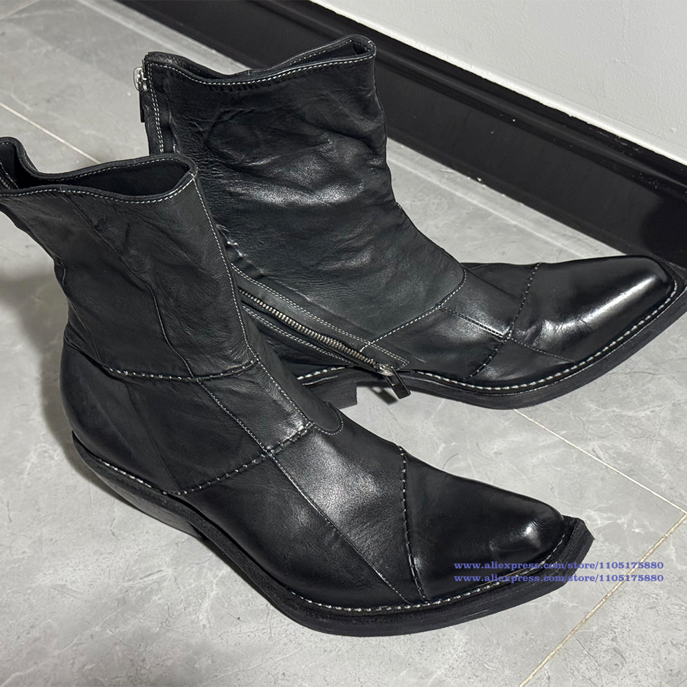 Botas masculinas de couro pret - Men'S Shoes Zipper avaliação e preço