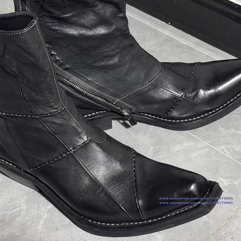 Botas masculinas de couro pret - Men'S Shoes Zipper avaliação e preço