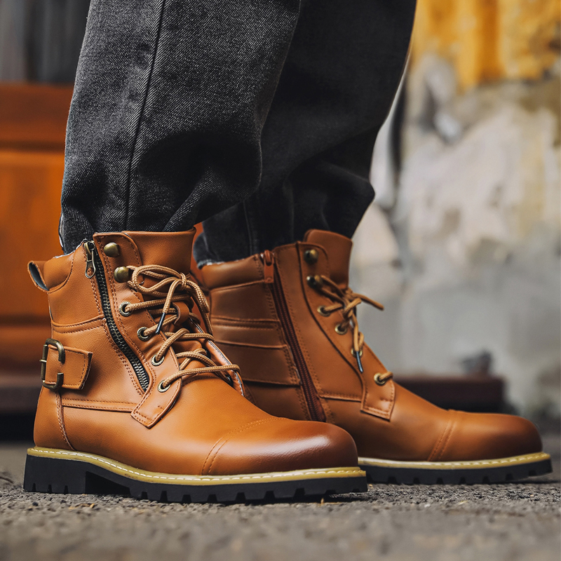 Botas de couro masculinas de q - Men'S Shoes Zipper avaliação e preço